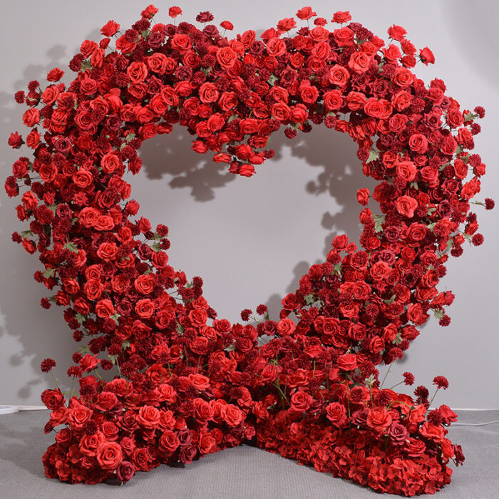 Encrypted Red Heart-shaped Frame Floral Wedding Flower Arch Decorations Props